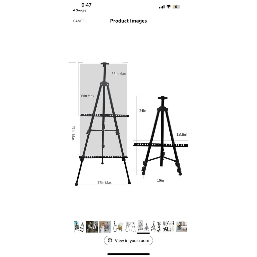 RRFTOK Portable Artist Easel‎ Tripod Stand w/Bag–Adjustable Height, Black Metal